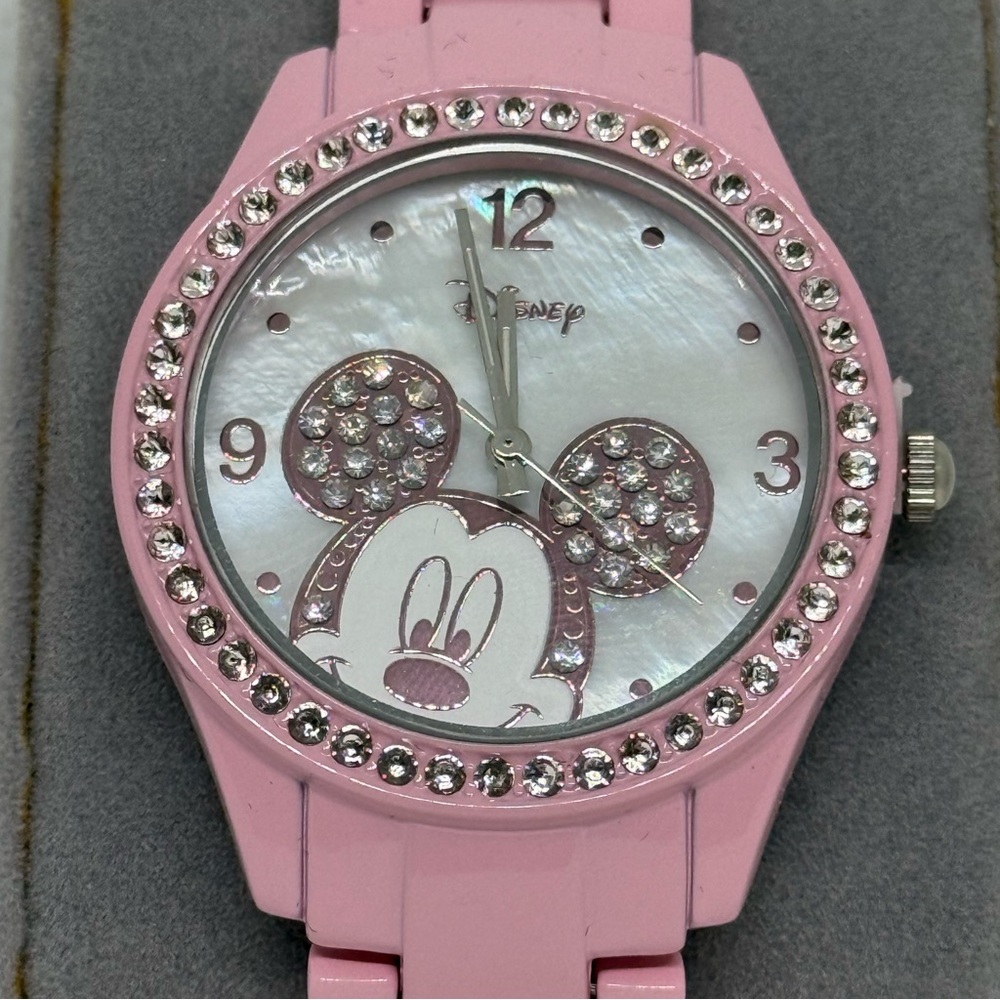 Disney Mickey Mouse Pink Enamel Watch with Sparkling Accents